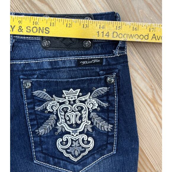 Miss Me Low Rise Boot Jeans Women 28 Blue Dark Wash Embellished Denim Bootcut - Picture 7 of 8